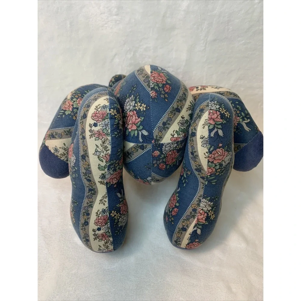 Vintage Patchwork Teddy Bear Stuffed Plush Floral Jointed Poseable Quilt Button - Picture 12 of 12